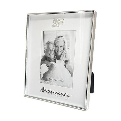 Gibson Gifts Boxed Photo Frame 25th Anniversary 4x6 White Silver MDF