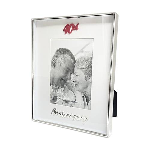 Gibson Gifts Boxed Photo Frame 40th Anniversary 4x6 White Silver MDF