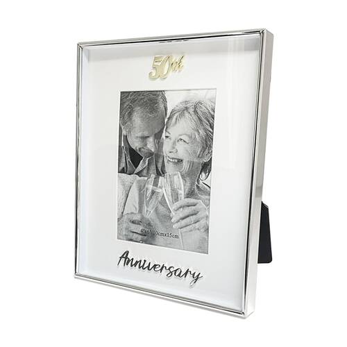 Gibson Gifts Boxed Photo Frame 50th Anniversary 4x6 White Silver MDF