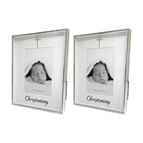2PK Gibson Gifts Boxed Christening Picture Photo Frame 4x6 White Silver