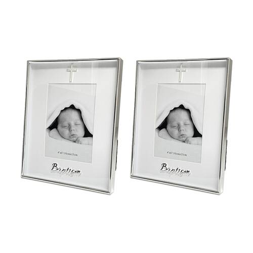 2PK Gibson Gifts Boxed Baptism Picture Photo Frame 4x6 White Silver