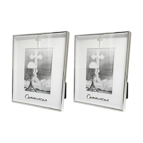 2PK Gibson Gifts Boxed Communion Picture Photo Frame 4x6 White Silver