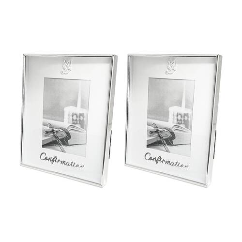 2PK Gibson Gifts Boxed Confirmation Picture Photo Frame 4x6 White Silver