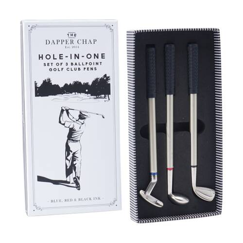 3pc Gibson Gifts Dapper Chap Golf Club Pen Set Ballpoint Pens Blue Red Black 