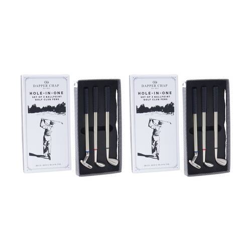 2x 3pc Gibson Gifts Dapper Chap Golf Club Pen Set Ballpoint Pens Blue Red Black 