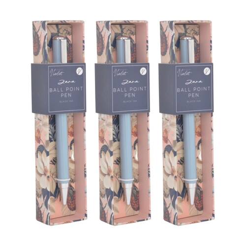 3PK Zara Barrel Ball Point Writing Pen Aqua Pastel w/ Silver Accents