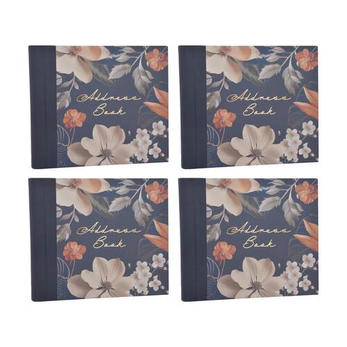 4PK Zara Floral Address Book Navy Blue w/ Gold Lettering & Botanical Art