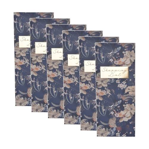 6PK Zara Shopping List Notepad Navy Blue Floral Design w/ Gold Lettering