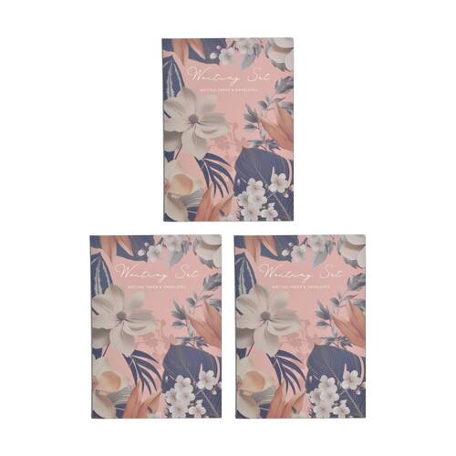 3PK Zara Writing Set Peach Floral Design With Paper & Envelopes