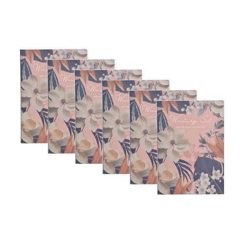 6PK Zara Writing Set Peach Floral Design With Paper & Envelopes