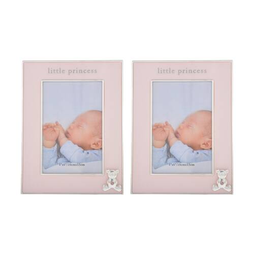 2PK Gibson Gifts Little Princess Picture Photo Frame 4x6 Blush Pink Glass