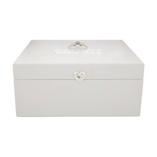 Gibson Gifts Baby Boy Keepsake Box White w/ Teddy Bear Blue Crystal Accent