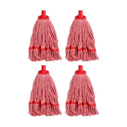 4PK Edco Enduro Heavy Duty Loop Ends Durable Yarn Round Mop Red 350g