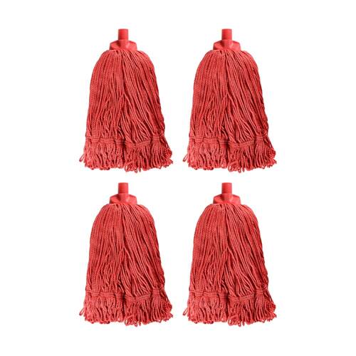 4PK Edco Heavy Duty Enduro 100 Percent Microfibre Mop Head Red 350g