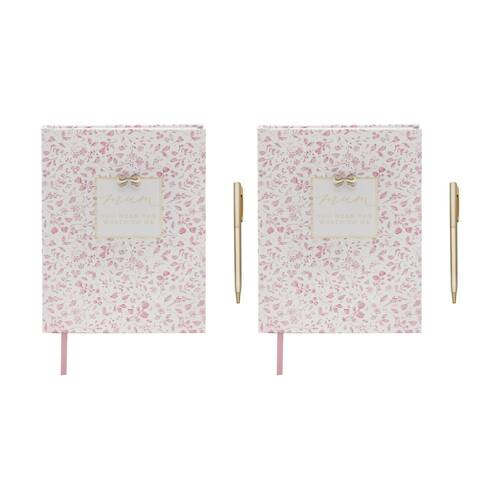 2PK Madelaine Hearts Mum Notebook And Pen Set Pink Floral w/ Gold Script