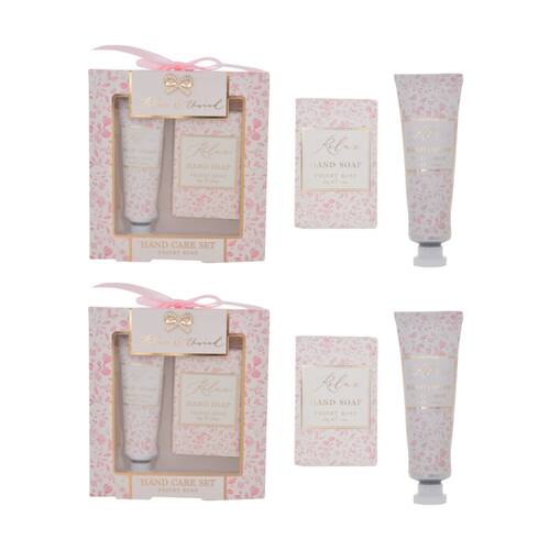 2PK Madelaine Velvet Rose Hearts Hand Care Set Pink Floral Soap Cream