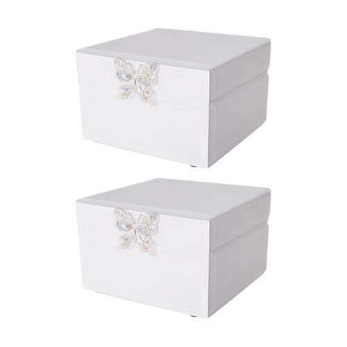 2PK Gibson Gifts Crystal Butterfly Jewellery Box Small White Shimmer Storage
