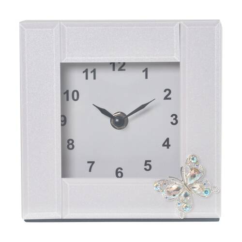 Gibson Gifts Crystal Butterfly Tabletop Desk Clock White Glitter