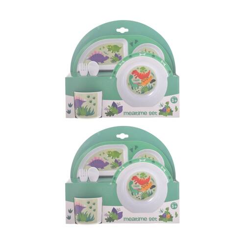 2PK Gibson Gifts Dinosaur Kids Meal Dinner Set Melamine Plate Bowl Cup Cutlery
