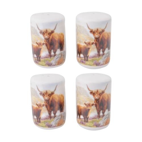 2PK 2pc Macneil Highland Cow Ceramic Salt Pepper Shakers Container Set 5cm