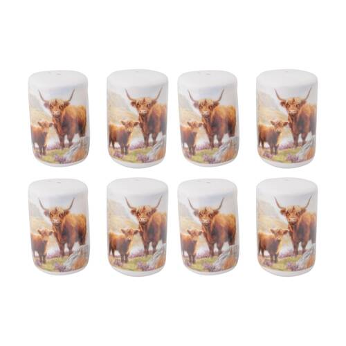 4PK 2pc Macneil Highland Cow Ceramic Salt Pepper Shakers Container Set 5cm