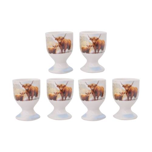 3PK 2pc Macneil Ceramic Highland Cow Soft Boiled Egg Cup Holder Set