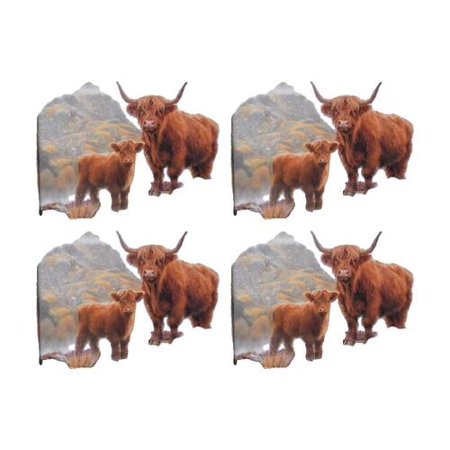 4PK 4pc Macneil Highland Cow Rectangle Placemat Set Cork Laminent