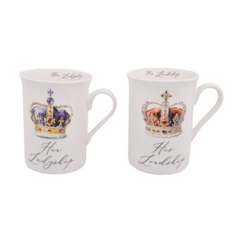 2pc Lesser & Pavey Lordship LadyshipWhite Fine China Coffee Mug Set