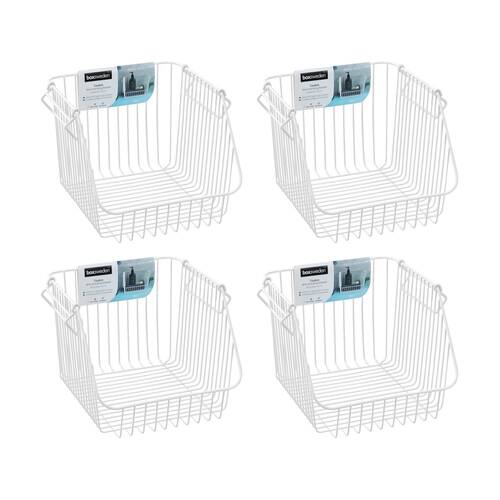 4x Boxsweden Toska Wire Durable Stacking Basket Storage 30x29x21.5cm White