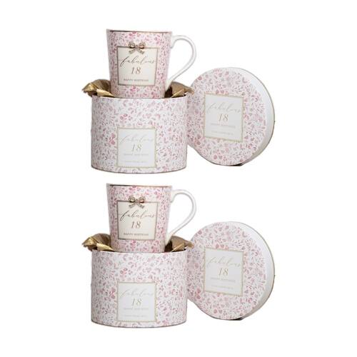 2PK Madelaine 18th Birthday Fine China Coffee/Tea Mug Drink Cup Pink