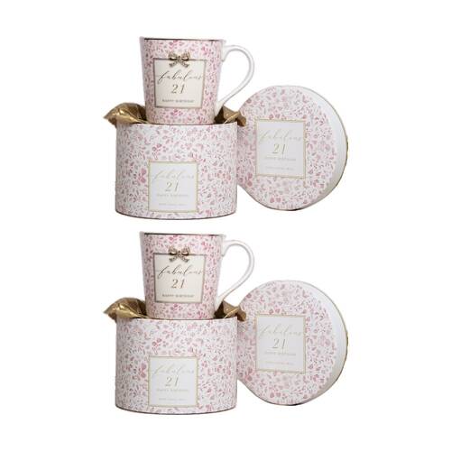 2PK Madelaine 21st Birthday Fine China Coffee/Tea Mug Drink Cup Pink