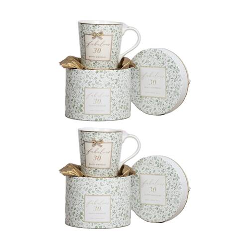 2PK Madelaine 30th Birthday Fine China Coffee/Tea Mug Drink Cup Green
