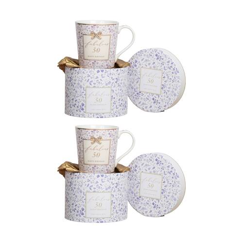 2PK Madelaine 50th Birthday Fine China Coffee/Tea Mug Drink Cup Lavender