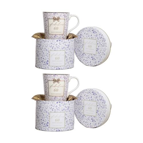 2PK Madelaine 60th Birthday Fine China Coffee/Tea Mug Drink Cup Green