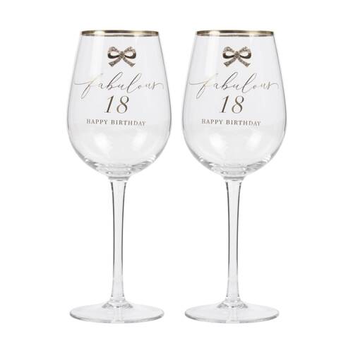 2PK Madelaine 18th Script Bow Champagne/Red Wine Glass Stemmed Clear Gold