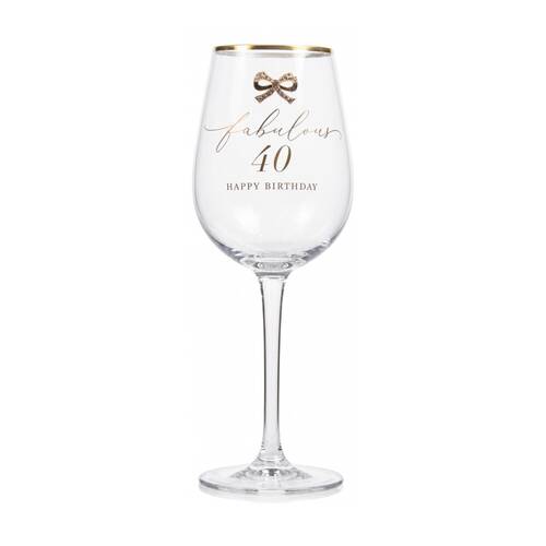 Madelaine 40th Script Bow Champagne/Red Wine Glass Stemmed Clear Gold