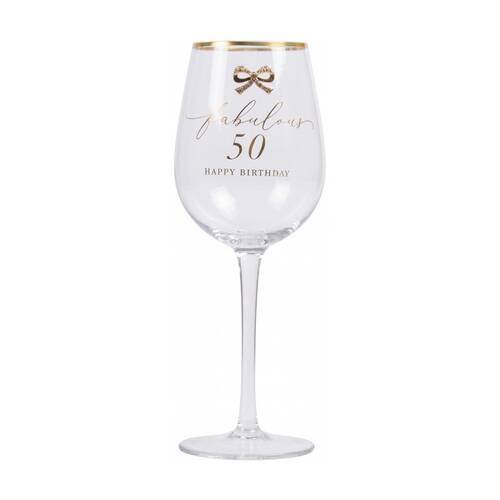 Madelaine 50th Script Bow Champagne/Red Wine Glass Stemmed Clear Gold