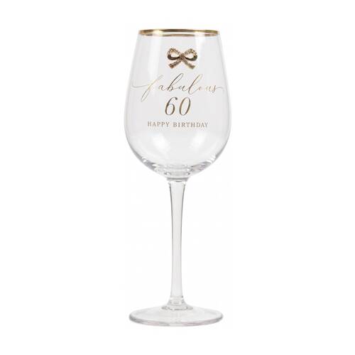 Madelaine 60th Script Bow Champagne/Red Wine Glass Stemmed Clear Gold