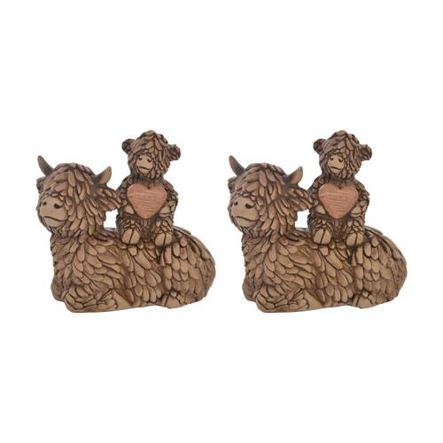 2PK Gibson Gifts Hughie Highland Cow Pair Brown Resin Figurine Decorative