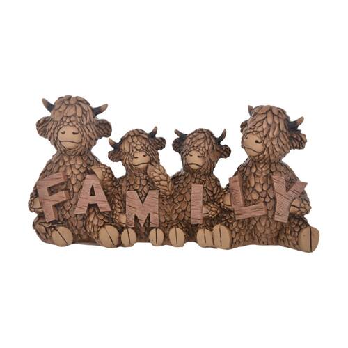 Gibson Gifts Hughie Highland Cow Family Brown Resin Figurine Ornament