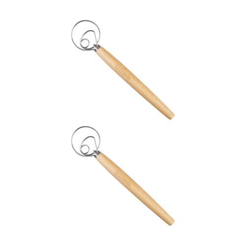 2PK Daily Bake Danish Dough Whisk Stainless Steel Head W/ Wooden Handle