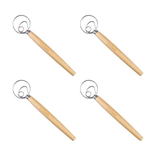 4PK Daily Bake Danish Dough Whisk Stainless Steel Head W/ Wooden Handle