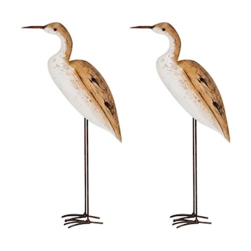 2PK Small Wading Bird Indoor/Outdoor Timber Decor Ornament 27.5x12.5x5.2cm