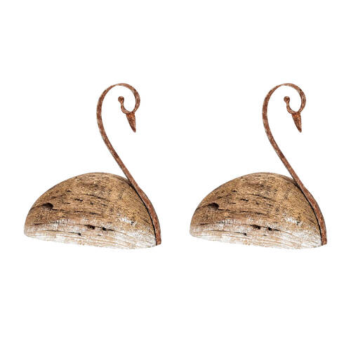 2PK Small Swan Indoor/Outdoor Timber Home/Garden Decor Sculpture 18.5x16.5x7.5cm