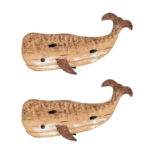 2PK Small Timber Whale Indoor/Outdoor Coastal Home Decor Ornament 21.8x8.5x4.5cm