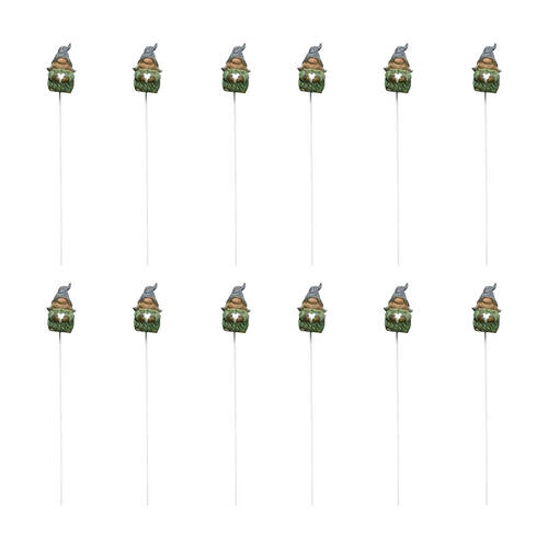 12PK Small Outdoor Garden Gnome Figure Plant Pot Stick 31x4x3cm Assorted