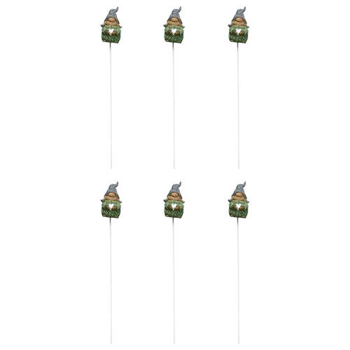 6PK Small Outdoor Garden Gnome Figure Plant Pot Stick 31x4x3cm Assorted