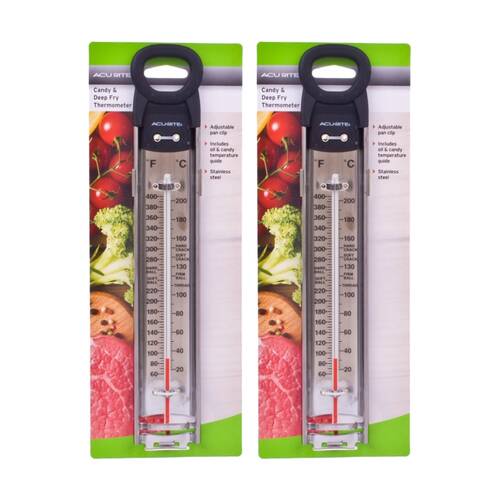 2PK AcuRite Stainless Steel Candy & Deep Fry Thermometer W/ Adjustable Clip