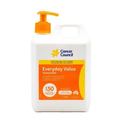 Cancer Council Everyday Value Sun Protection Sunscreen SPF50 Plus W/ Pump 1L