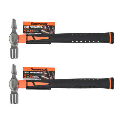 2PK Supercraft Cross Peen Hammer DIY/Metalwork Tool W/ Fibreglass Handle 225g